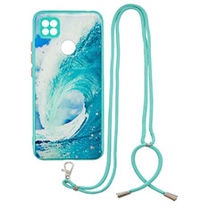 Silicone Candy Rubber Gel Fashionable Pattern Soft Case Cover with Lanyard Strap Y01X for Xiaomi POCO C3 Green