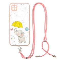 Silicone Candy Rubber Gel Fashionable Pattern Soft Case Cover with Lanyard Strap Y01X for Xiaomi POCO C3 Yellow
