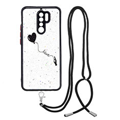 Silicone Candy Rubber Gel Fashionable Pattern Soft Case Cover with Lanyard Strap Y01X for Xiaomi Poco M2 Black