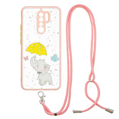 Silicone Candy Rubber Gel Fashionable Pattern Soft Case Cover with Lanyard Strap Y01X for Xiaomi Poco M2 Yellow