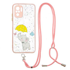 Silicone Candy Rubber Gel Fashionable Pattern Soft Case Cover with Lanyard Strap Y01X for Xiaomi Poco M5S Yellow