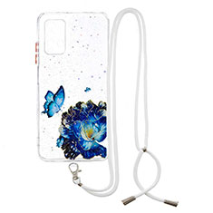 Silicone Candy Rubber Gel Fashionable Pattern Soft Case Cover with Lanyard Strap Y01X for Xiaomi Redmi 9 Power Blue