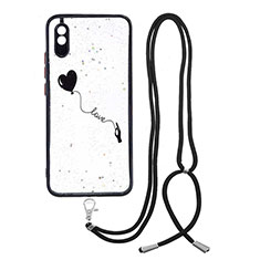 Silicone Candy Rubber Gel Fashionable Pattern Soft Case Cover with Lanyard Strap Y01X for Xiaomi Redmi 9A Black