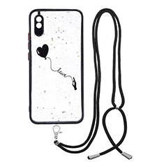Silicone Candy Rubber Gel Fashionable Pattern Soft Case Cover with Lanyard Strap Y01X for Xiaomi Redmi 9i Black