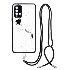 Silicone Candy Rubber Gel Fashionable Pattern Soft Case Cover with Lanyard Strap Y01X for Xiaomi Redmi 9T 4G Black