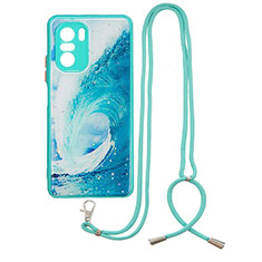 Silicone Candy Rubber Gel Fashionable Pattern Soft Case Cover with Lanyard Strap Y01X for Xiaomi Redmi K40 5G Green