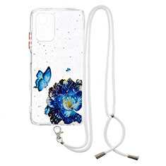 Silicone Candy Rubber Gel Fashionable Pattern Soft Case Cover with Lanyard Strap Y01X for Xiaomi Redmi Note 10 4G Blue