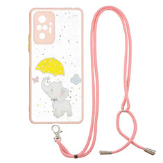 Silicone Candy Rubber Gel Fashionable Pattern Soft Case Cover with Lanyard Strap Y01X for Xiaomi Redmi Note 10 Pro 4G Yellow