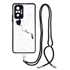 Silicone Candy Rubber Gel Fashionable Pattern Soft Case Cover with Lanyard Strap Y01X for Xiaomi Redmi Note 10 Pro Max Black