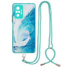 Silicone Candy Rubber Gel Fashionable Pattern Soft Case Cover with Lanyard Strap Y01X for Xiaomi Redmi Note 10 Pro Max Green