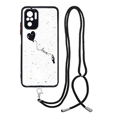 Silicone Candy Rubber Gel Fashionable Pattern Soft Case Cover with Lanyard Strap Y01X for Xiaomi Redmi Note 11 SE India 4G Black