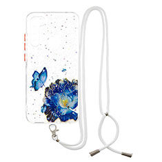 Silicone Candy Rubber Gel Fashionable Pattern Soft Case Cover with Lanyard Strap Y01X for Xiaomi Redmi Note 8 (2021) Blue