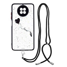 Silicone Candy Rubber Gel Fashionable Pattern Soft Case Cover with Lanyard Strap Y01X for Xiaomi Redmi Note 9 5G Black