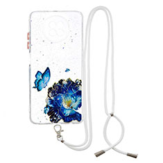 Silicone Candy Rubber Gel Fashionable Pattern Soft Case Cover with Lanyard Strap Y01X for Xiaomi Redmi Note 9 5G Blue