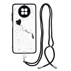 Silicone Candy Rubber Gel Fashionable Pattern Soft Case Cover with Lanyard Strap Y01X for Xiaomi Redmi Note 9T 5G Black