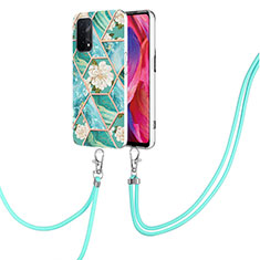 Silicone Candy Rubber Gel Fashionable Pattern Soft Case Cover with Lanyard Strap Y02B for Oppo A74 5G Green
