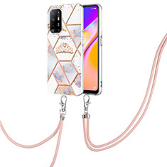 Silicone Candy Rubber Gel Fashionable Pattern Soft Case Cover with Lanyard Strap Y02B for Oppo A94 5G Gray