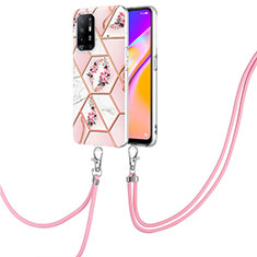 Silicone Candy Rubber Gel Fashionable Pattern Soft Case Cover with Lanyard Strap Y02B for Oppo A95 5G Pink