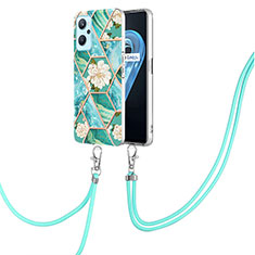 Silicone Candy Rubber Gel Fashionable Pattern Soft Case Cover with Lanyard Strap Y02B for Oppo K10 4G Green