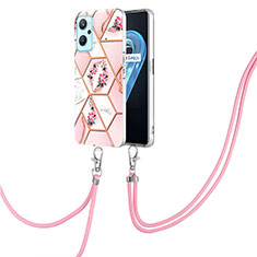 Silicone Candy Rubber Gel Fashionable Pattern Soft Case Cover with Lanyard Strap Y02B for Oppo K10 4G Pink
