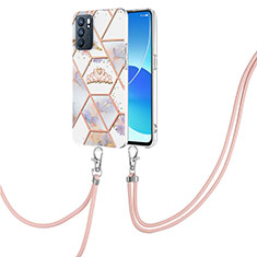 Silicone Candy Rubber Gel Fashionable Pattern Soft Case Cover with Lanyard Strap Y02B for Oppo Reno6 5G Gray
