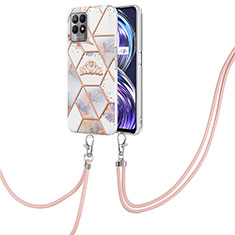 Silicone Candy Rubber Gel Fashionable Pattern Soft Case Cover with Lanyard Strap Y02B for Realme 8i Gray