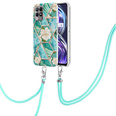 Silicone Candy Rubber Gel Fashionable Pattern Soft Case Cover with Lanyard Strap Y02B for Realme 8i Green