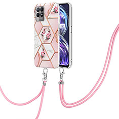 Silicone Candy Rubber Gel Fashionable Pattern Soft Case Cover with Lanyard Strap Y02B for Realme 8i Pink