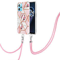 Silicone Candy Rubber Gel Fashionable Pattern Soft Case Cover with Lanyard Strap Y02B for Realme V25 5G Pink