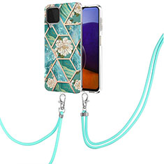 Silicone Candy Rubber Gel Fashionable Pattern Soft Case Cover with Lanyard Strap Y02B for Samsung Galaxy A22 4G Green
