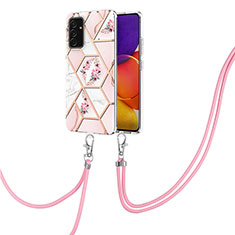 Silicone Candy Rubber Gel Fashionable Pattern Soft Case Cover with Lanyard Strap Y02B for Samsung Galaxy A24 4G Pink