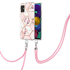 Silicone Candy Rubber Gel Fashionable Pattern Soft Case Cover with Lanyard Strap Y02B for Samsung Galaxy A51 4G Pink