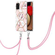 Silicone Candy Rubber Gel Fashionable Pattern Soft Case Cover with Lanyard Strap Y02B for Samsung Galaxy M02s Pink