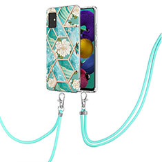 Silicone Candy Rubber Gel Fashionable Pattern Soft Case Cover with Lanyard Strap Y02B for Samsung Galaxy M40S Green