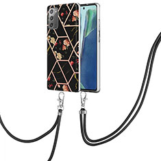 Silicone Candy Rubber Gel Fashionable Pattern Soft Case Cover with Lanyard Strap Y02B for Samsung Galaxy Note 20 5G Black