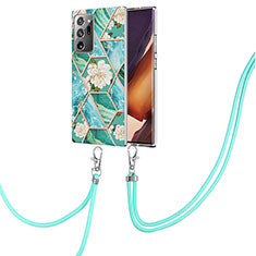 Silicone Candy Rubber Gel Fashionable Pattern Soft Case Cover with Lanyard Strap Y02B for Samsung Galaxy Note 20 Ultra 5G Green