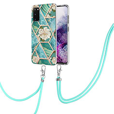 Silicone Candy Rubber Gel Fashionable Pattern Soft Case Cover with Lanyard Strap Y02B for Samsung Galaxy S20 5G Green