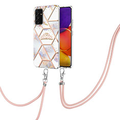 Silicone Candy Rubber Gel Fashionable Pattern Soft Case Cover with Lanyard Strap Y02B for Samsung Galaxy S23 FE 5G Gray