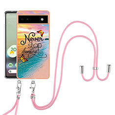 Silicone Candy Rubber Gel Fashionable Pattern Soft Case Cover with Lanyard Strap Y03B for Google Pixel 6a 5G Mixed