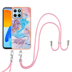 Silicone Candy Rubber Gel Fashionable Pattern Soft Case Cover with Lanyard Strap Y03B for Huawei Honor 70 Lite 5G Blue