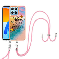 Silicone Candy Rubber Gel Fashionable Pattern Soft Case Cover with Lanyard Strap Y03B for Huawei Honor 70 Lite 5G Mixed