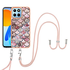 Silicone Candy Rubber Gel Fashionable Pattern Soft Case Cover with Lanyard Strap Y03B for Huawei Honor X6 5G Brown