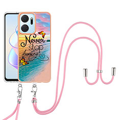 Silicone Candy Rubber Gel Fashionable Pattern Soft Case Cover with Lanyard Strap Y03B for Huawei Honor X7a Mixed