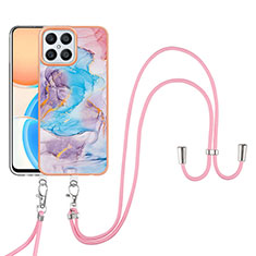 Silicone Candy Rubber Gel Fashionable Pattern Soft Case Cover with Lanyard Strap Y03B for Huawei Honor X8 4G Blue