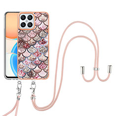 Silicone Candy Rubber Gel Fashionable Pattern Soft Case Cover with Lanyard Strap Y03B for Huawei Honor X8 4G Brown