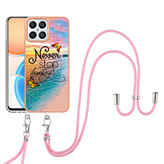 Silicone Candy Rubber Gel Fashionable Pattern Soft Case Cover with Lanyard Strap Y03B for Huawei Honor X8 4G Mixed