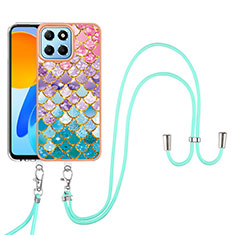 Silicone Candy Rubber Gel Fashionable Pattern Soft Case Cover with Lanyard Strap Y03B for Huawei Honor X8 5G Colorful