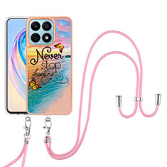 Silicone Candy Rubber Gel Fashionable Pattern Soft Case Cover with Lanyard Strap Y03B for Huawei Honor X8a 4G Mixed