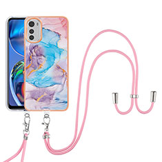 Silicone Candy Rubber Gel Fashionable Pattern Soft Case Cover with Lanyard Strap Y03B for Motorola Moto E32s Blue