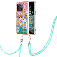 Silicone Candy Rubber Gel Fashionable Pattern Soft Case Cover with Lanyard Strap Y03B for OnePlus 10T 5G Colorful